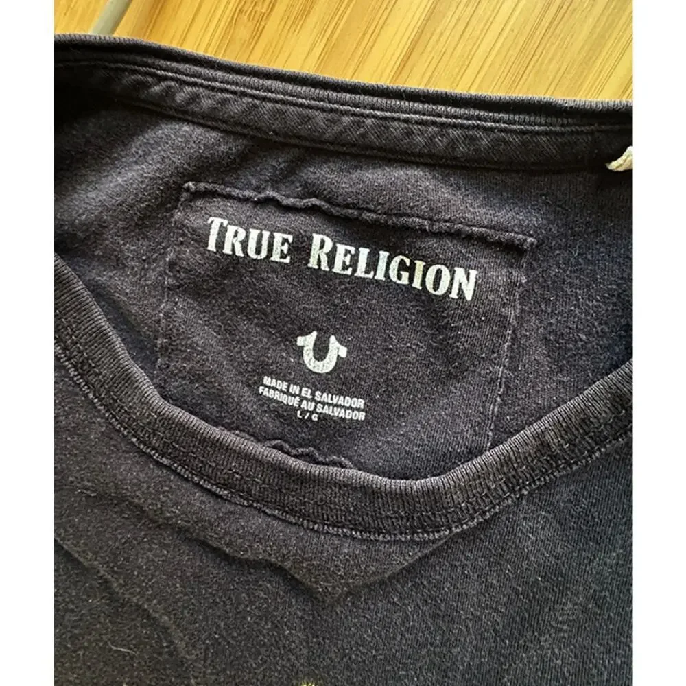 Vintage True Religion Men's Gothic Sword Embroidered‎ Graphic Print T-Shirt